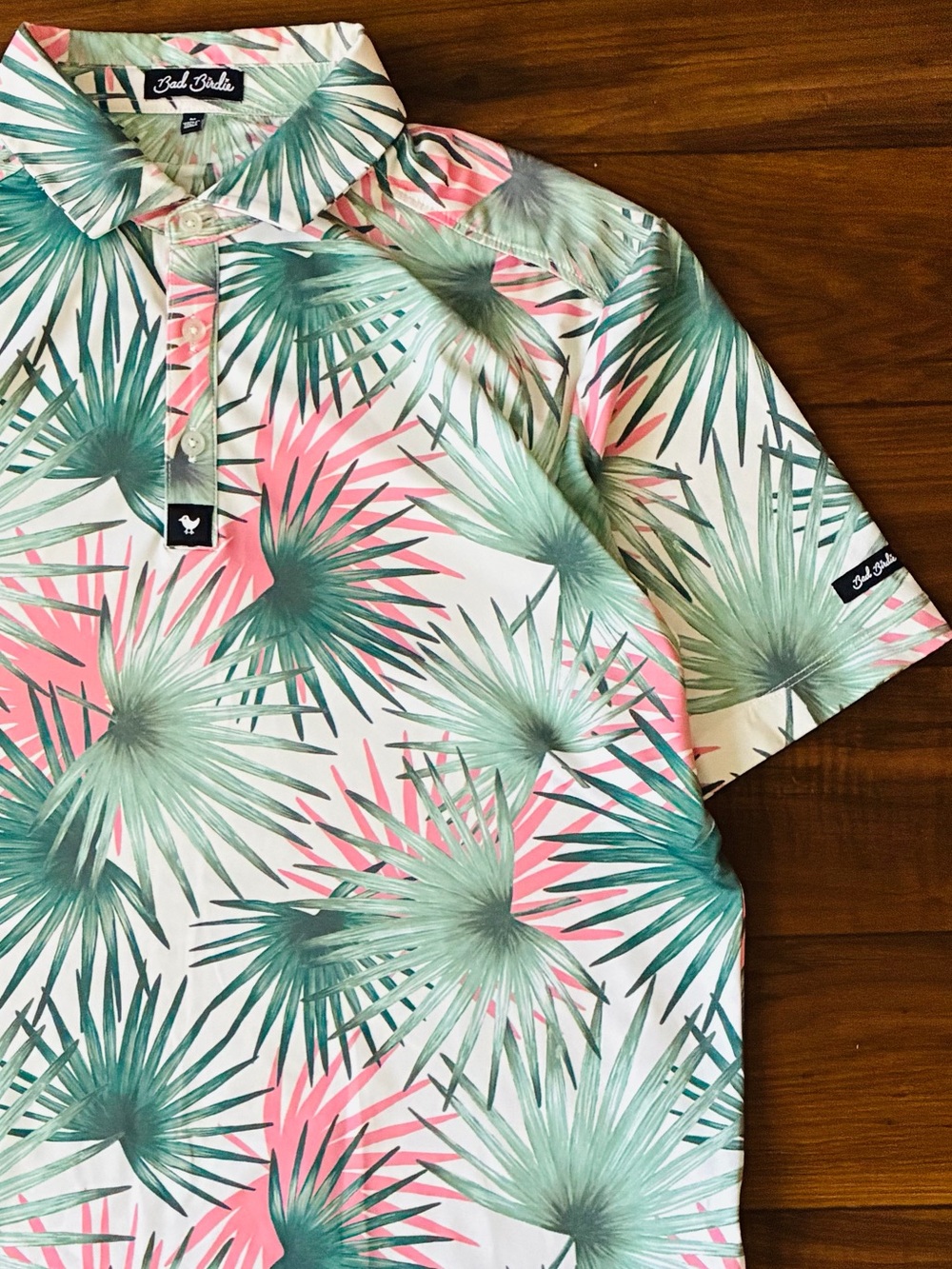Bad Birdie Hammock Hunter Pink Palm Tree Golf Polo Performance Shirt Size M